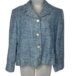 VTG Madison Gray Blue Green Textured 100% Silk Women SZ 14 Blazer Jacket USA